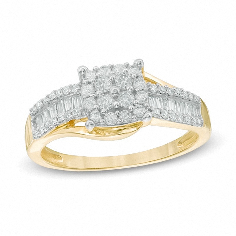 Main Image 1 of Previously Owned - 1/2 CT. T.W. Quad Diamond Frame Ring in 10K Gold