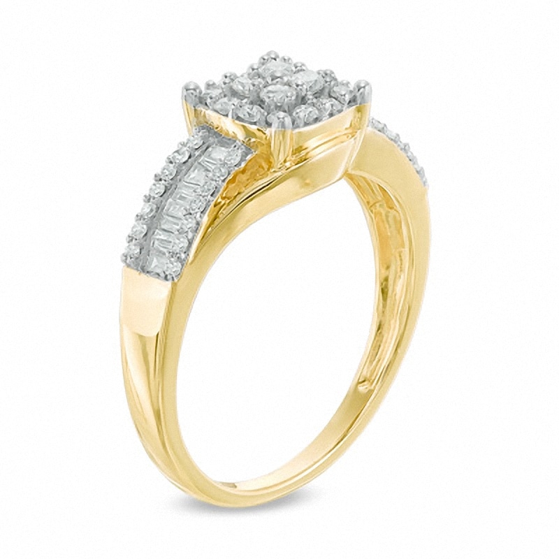 Main Image 2 of Previously Owned - 1/2 CT. T.W. Quad Diamond Frame Ring in 10K Gold