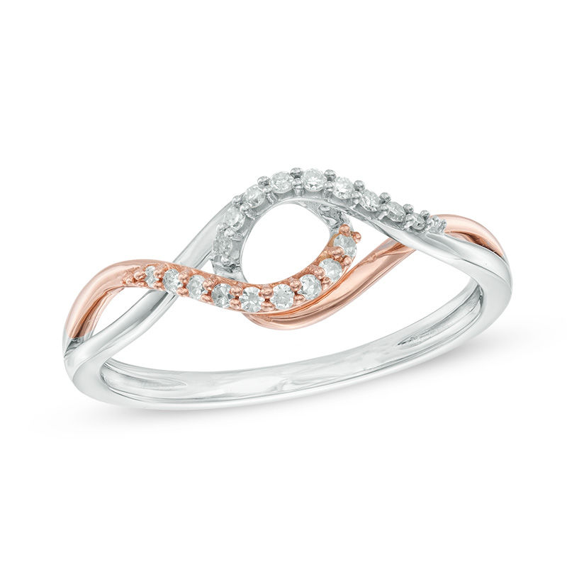 Main Image 1 of Previously Owned - 1/10 CT. T.W. Diamond Interlocking Loop Ring in 10K Two-Tone Gold