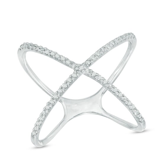 Previously Owned - 1/8 CT. T.w. Diamond Criss-Cross Orbit Ring in Sterling Silver