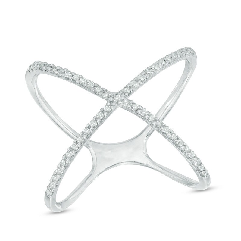 Main Image 1 of Previously Owned - 1/8 CT. T.W. Diamond Criss-Cross Orbit Ring in Sterling Silver