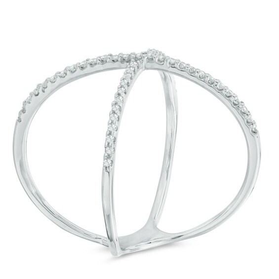 Previously Owned - 1/8 CT. T.w. Diamond Criss-Cross Orbit Ring in Sterling Silver