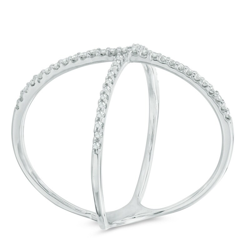 Main Image 2 of Previously Owned - 1/8 CT. T.W. Diamond Criss-Cross Orbit Ring in Sterling Silver