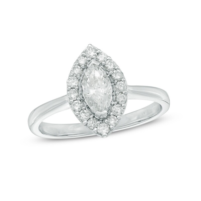 Main Image 1 of Previously Owned - 3/4 CT. T.W. Marquise Diamond Frame Engagement Ring in 10K White Gold
