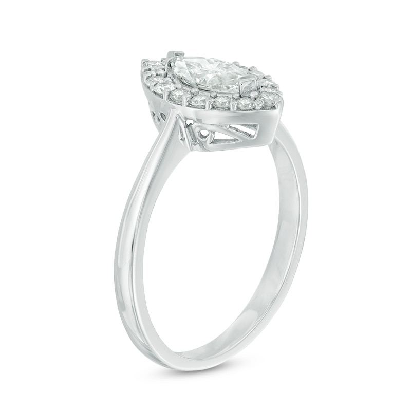 Main Image 2 of Previously Owned - 3/4 CT. T.W. Marquise Diamond Frame Engagement Ring in 10K White Gold