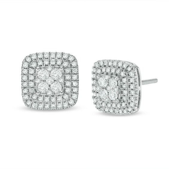 Previously Owned - 1/2 CT. T.w. Composite Diamond Cushion Stud Earrings in 10K White Gold
