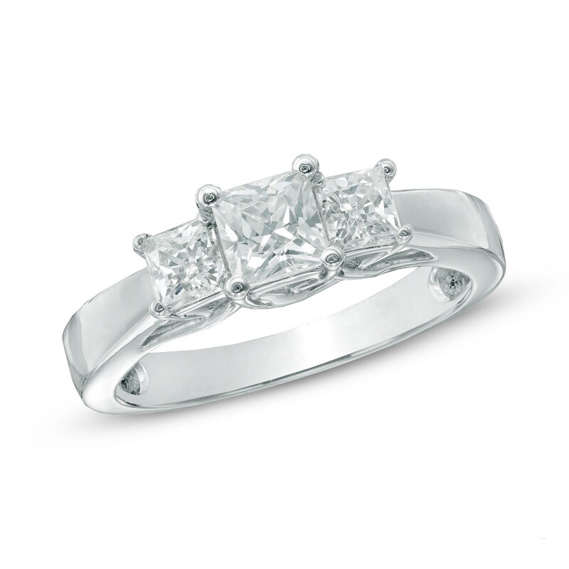 Main Image 1 of Previously Owned - 1 CT. T.W. Princess-Cut Diamond Three Stone Ring in 14K White Gold