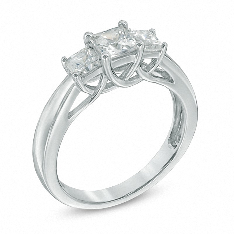 Main Image 2 of Previously Owned - 1 CT. T.W. Princess-Cut Diamond Three Stone Ring in 14K White Gold