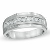 Thumbnail Image 1 of Previously Owned - Men's 1-1/5 CT. T.W. Diamond Satin Wedding Band in 10K White Gold
