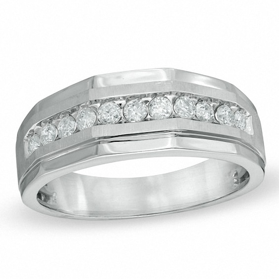 Previously Owned - 1-1/5 CT. T.w. Diamond Satin Wedding Band in 10K White Gold