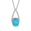 Thumbnail Image 1 of Previously Owned - Oval Lab-Created Blue Opal and White Sapphire Teardrop Pendant in Sterling Silver