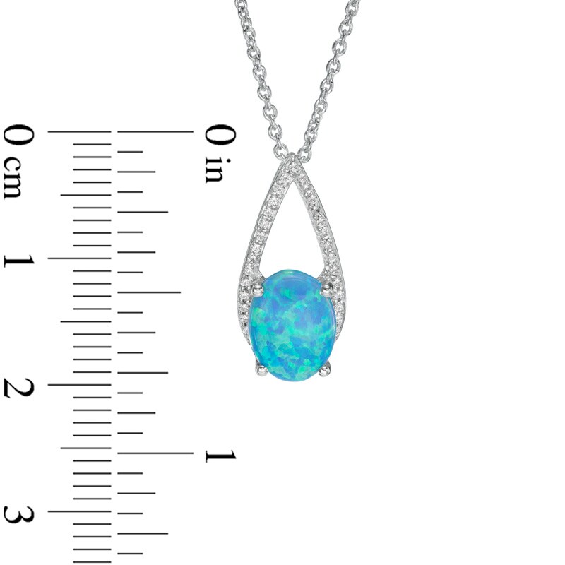 Main Image 2 of Previously Owned - Oval Lab-Created Blue Opal and White Sapphire Teardrop Pendant in Sterling Silver