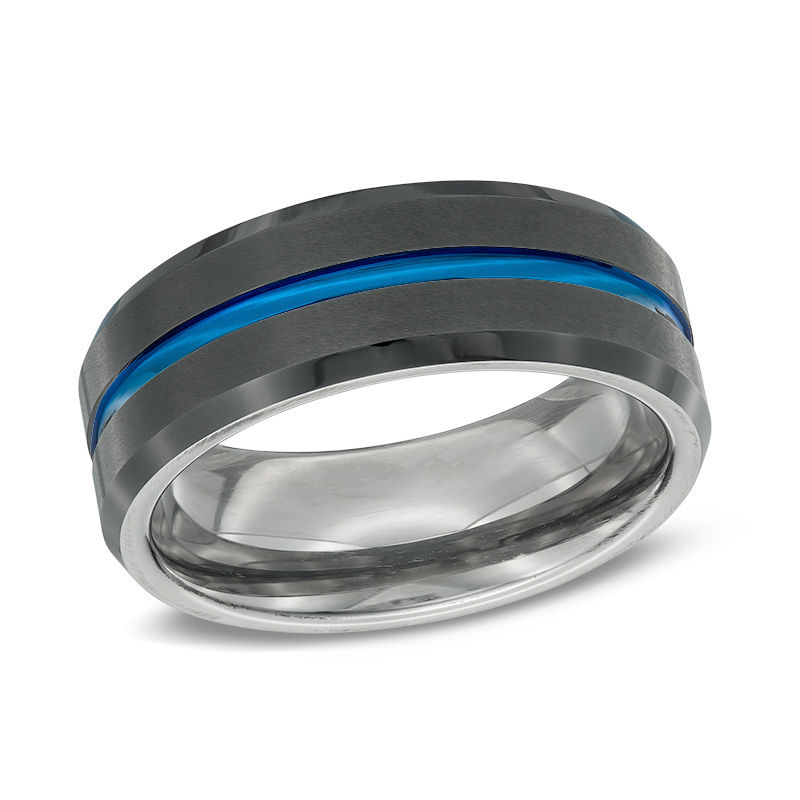 Main Image 1 of Previously Owned - 8.0mm Two-Tone IP Wedding Band in Stainless Steel