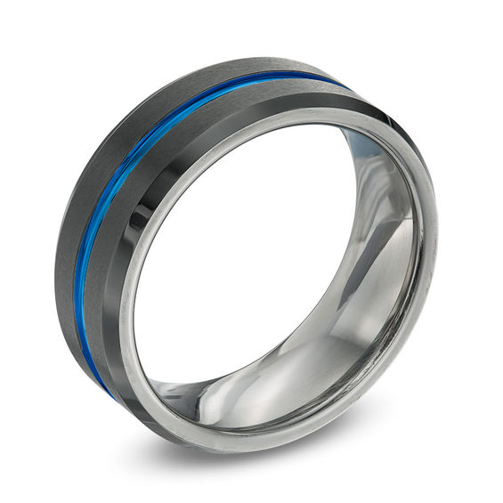 Previously Owned - 8.0mm Two-Tone IP Wedding Band in Stainless Steel