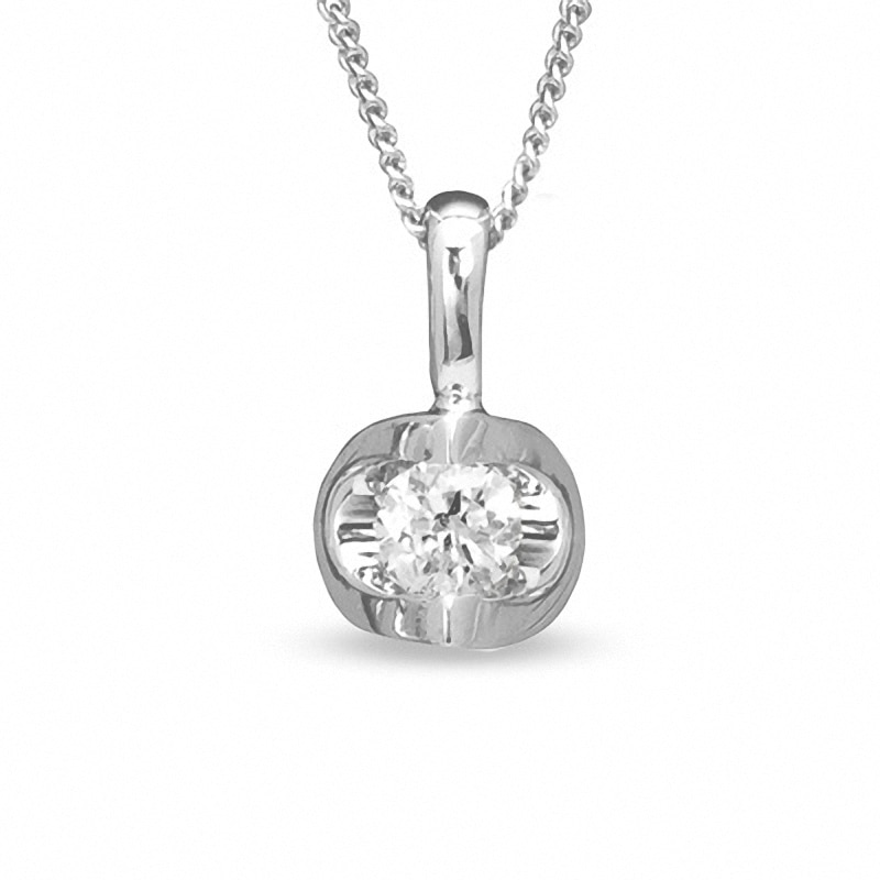 Main Image 1 of Previously Owned - 1/10 CT. Diamond Solitaire Pendant in 14K White Gold (I/I2) - 17"