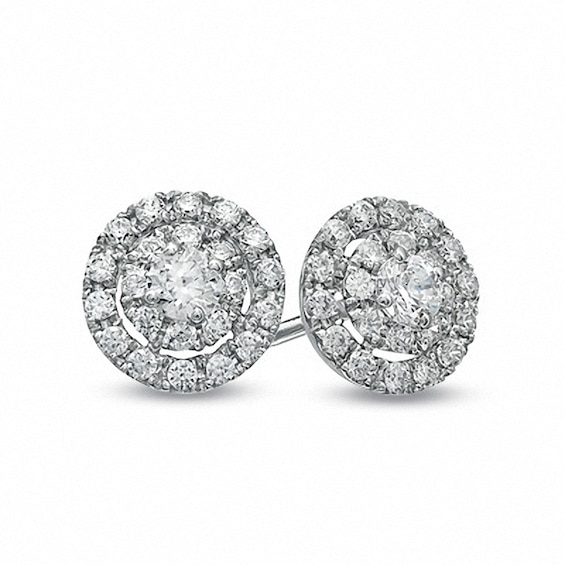 Previously Owned - 1/2 CT. T.w. Diamond Double Frame Stud Earrings in 10K White Gold