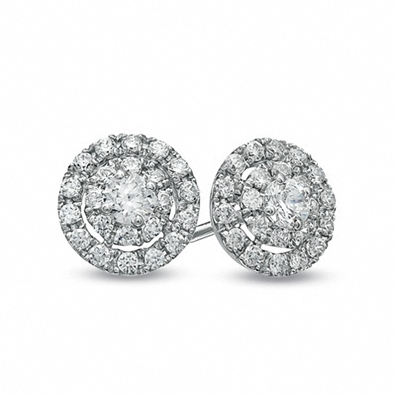 Main Image 1 of Previously Owned - 1/2 CT. T.W. Diamond Double Frame Stud Earrings in 10K White Gold