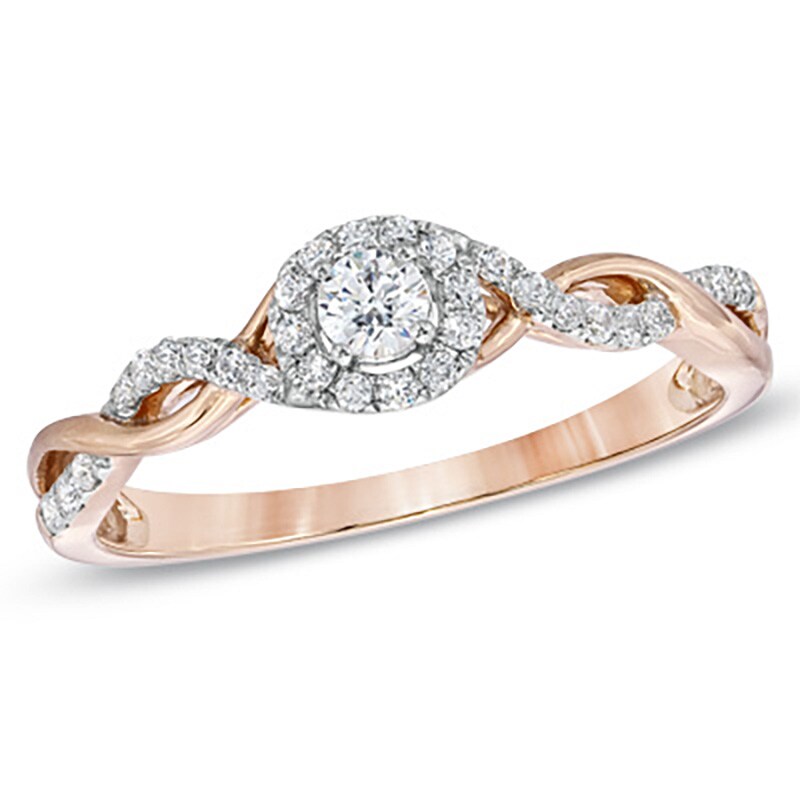 Main Image 1 of Previously Owned - 1/4 CT. T.W. Diamond Entwined Promise Ring in 10K Rose Gold