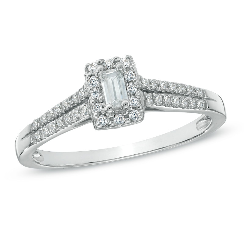 Main Image 1 of Previously Owned - 1/5 CT. T.W. Baguette Diamond Frame Promise Ring in 10K White Gold