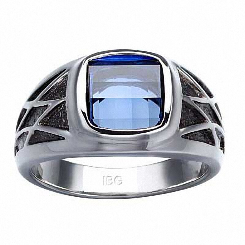 Main Image 1 of Previously Owned - 9.5mm Square Lab-Created Blue Sapphire Ring in Sterling Silver