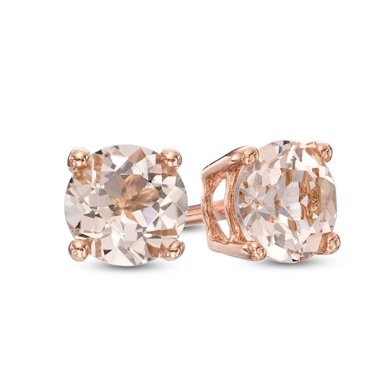 Main Image 1 of Previously Owned - 5.0mm Morganite Stud Earrings in 10K Rose Gold