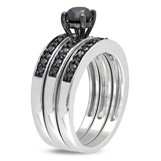Previously Owned - 1 CT. T.w. Black Diamond Three Piece Bridal Set in Sterling Silver