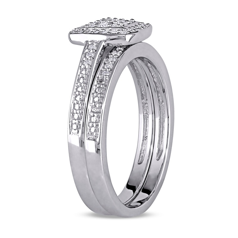 Main Image 2 of Previously Owned - 1/4 CT. T.W. Diamond Square Cluster Bridal Set in Sterling Silver