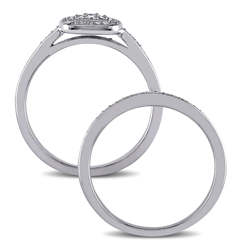 Main Image 3 of Previously Owned - 1/4 CT. T.W. Diamond Square Cluster Bridal Set in Sterling Silver