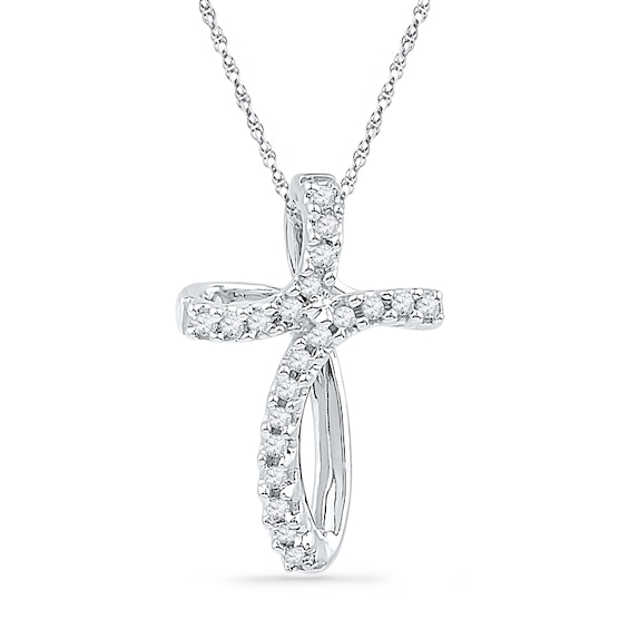 Previously Owned - Diamond Accent Loop Cross Pendant in 10K White Gold