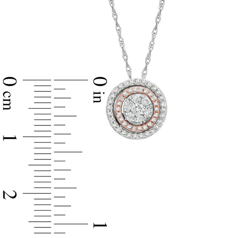 Main Image 2 of Previously Owned - 1/4 CT. T.W. Diamond Cluster Double Frame Pendant in 10K Two-Tone Gold