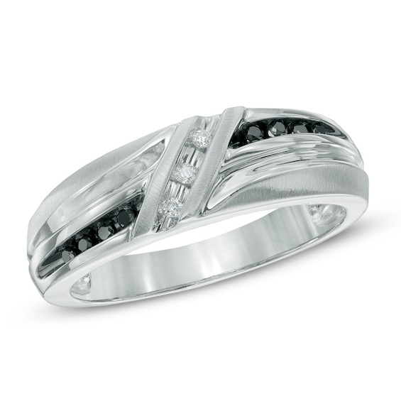 Previously Owned - 1/10 CT. T.w. Enhanced Black and White Diamond Wedding Band in 10K White Gold