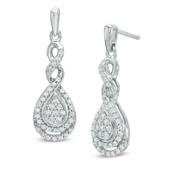 Previously Owned - 1/2 CT. T.w. Diamond Cascading Teardrop Earrings in 10K White Gold