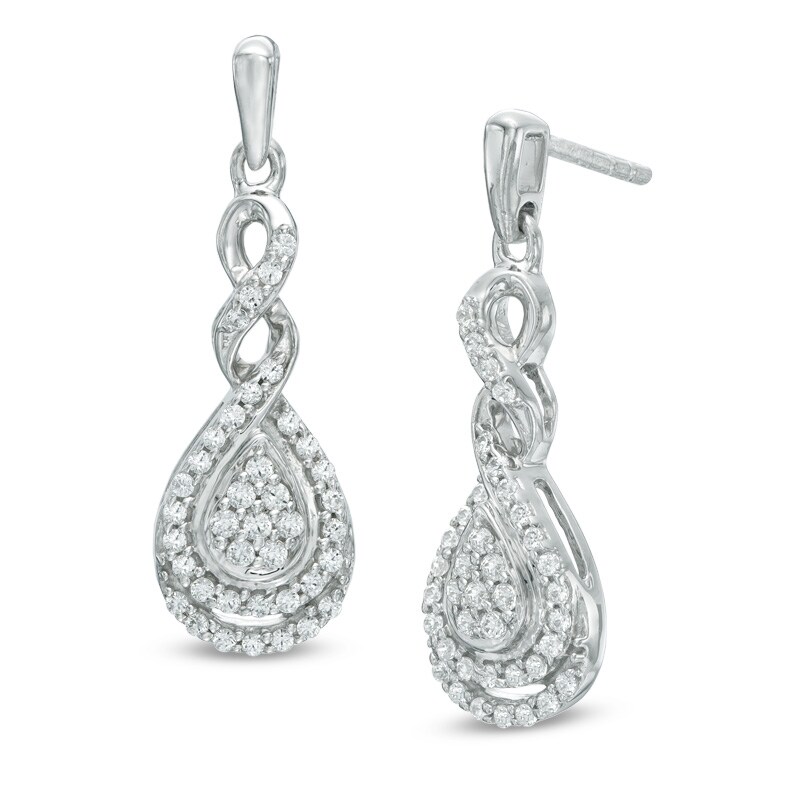 Main Image 1 of Previously Owned - 1/2 CT. T.W. Diamond Cascading Teardrop Earrings in 10K White Gold