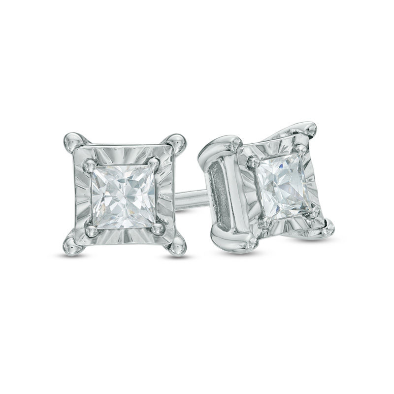 Main Image 1 of Previously Owned - 1/4 CT. T.W. Princess-Cut Diamond Solitaire Stud Earrings in Sterling Silver