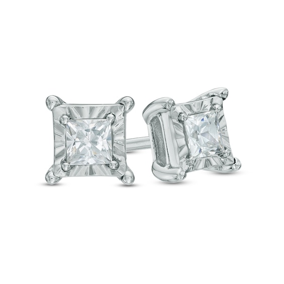 Previously Owned - 1/10 CT. T.w. Princess-Cut Diamond Solitaire Stud Earrings in Sterling Silver
