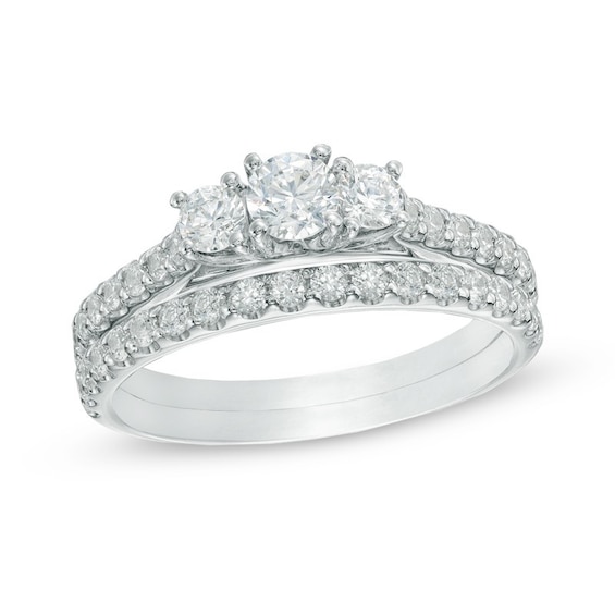 Previously Owned - 1 CT. T.w. Diamond Past Present Future® Bridal Set in 14K White Gold