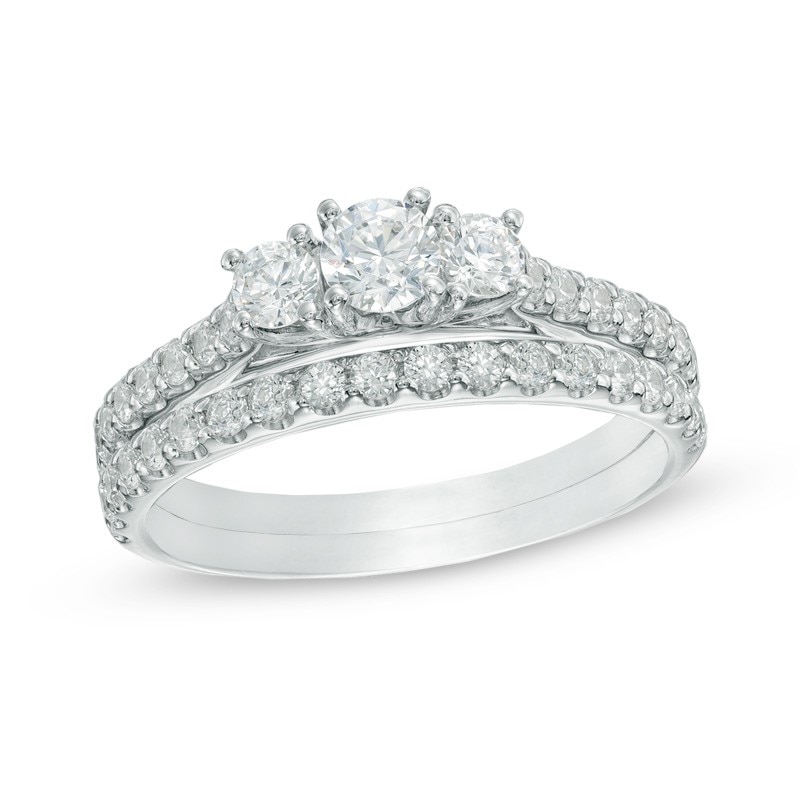 Main Image 1 of Previously Owned - 1 CT. T.W. Diamond Past Present Future® Bridal Set in 14K White Gold