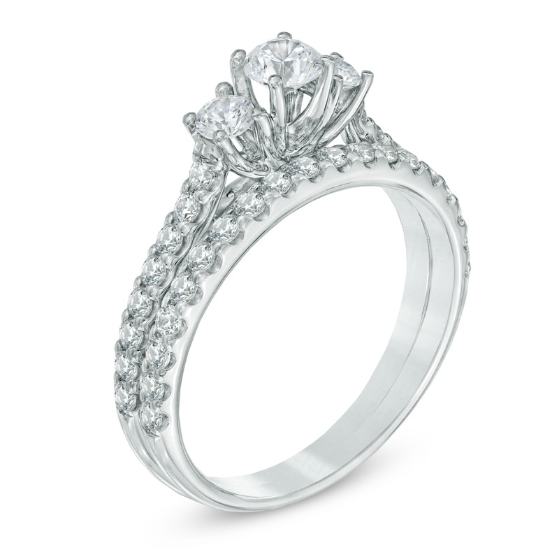 Main Image 2 of Previously Owned - 1 CT. T.W. Diamond Past Present Future® Bridal Set in 14K White Gold