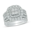 Thumbnail Image 1 of Previously Owned 2-1/2 CT. T.W. Quad Princess-Cut Diamond Double Frame Soldered Bridal Set in 14K White Gold
