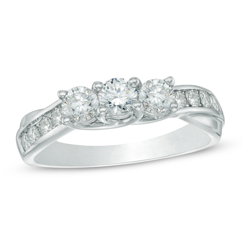 Main Image 1 of Previously Owned - 1 CT. T.W. Diamond Past Present Future® Ring in 10K White Gold