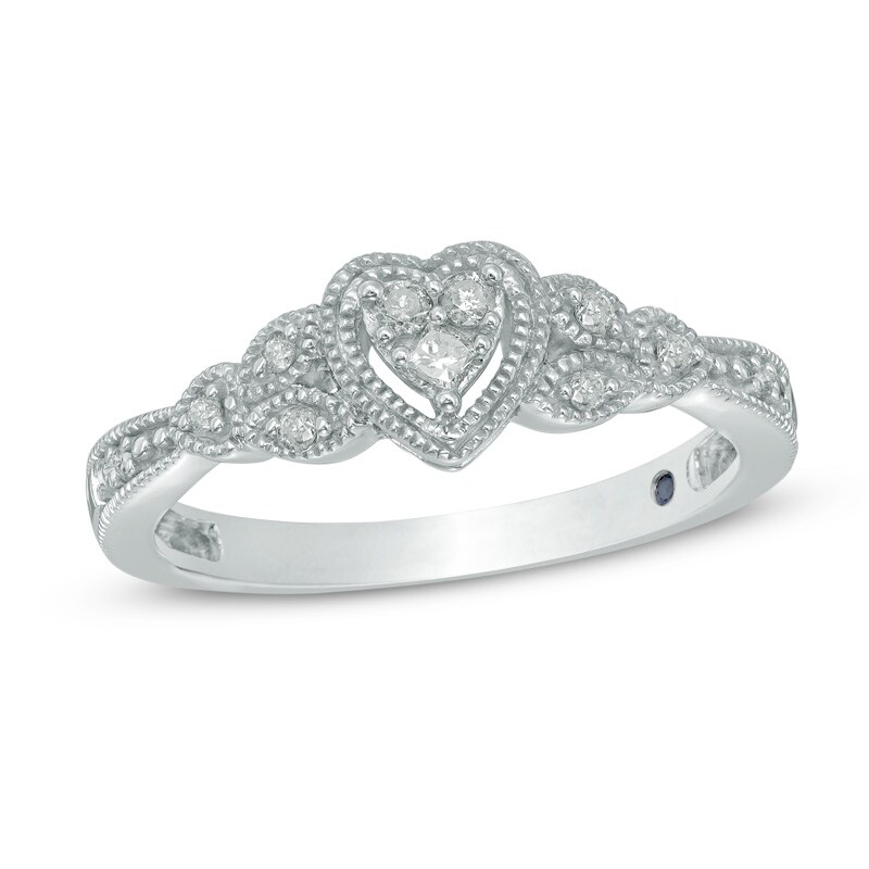 Main Image 1 of Previously Owned - Cherished Promise Collection™ 1/10 CT. T.W. Diamond Heart Promise Ring in 10K White Gold