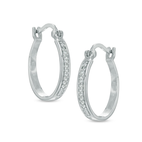 Previously Owned - 1/10 CT. T.w. Diamond Hoop Earrings in Sterling Silver