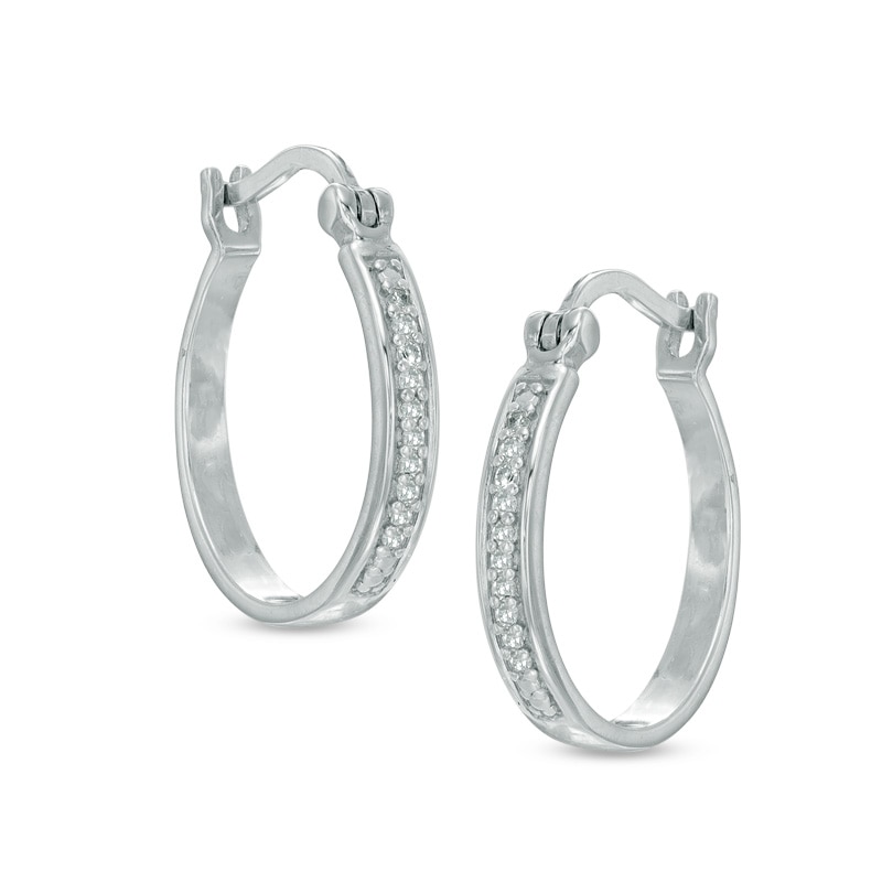 Main Image 1 of Previously Owned - 1/10 CT. T.W. Diamond Hoop Earrings in Sterling Silver