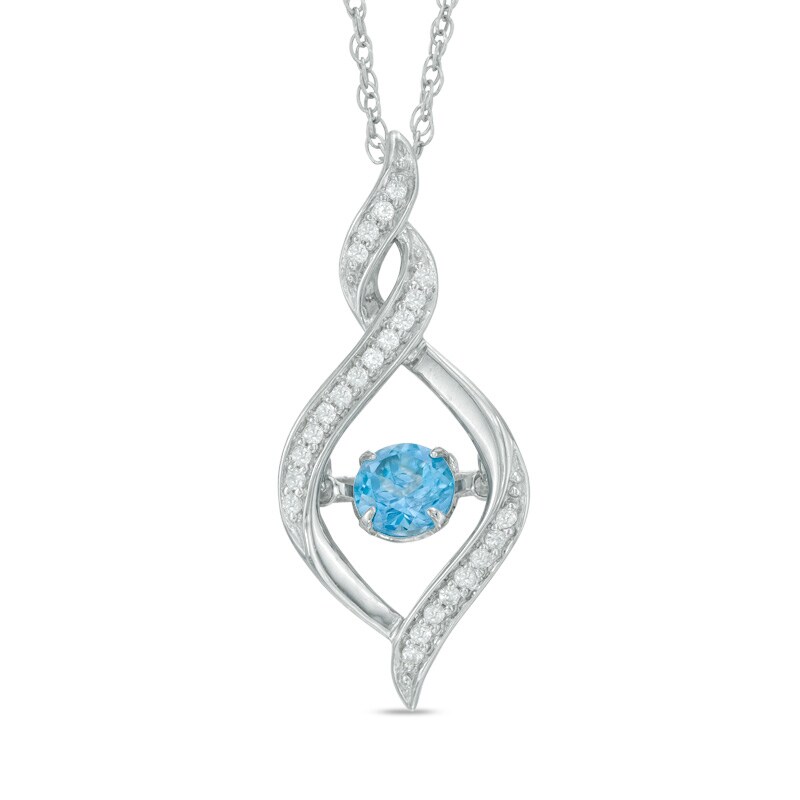 Main Image 1 of Previously Owned - 5.0mm Swiss Blue Topaz and Lab-Created White Sapphire Pendant in Sterling Silver