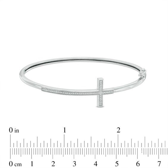 Previously Owned - 1/10 CT. T.w. Diamond Sideways Cross Bangle in Sterling Silver