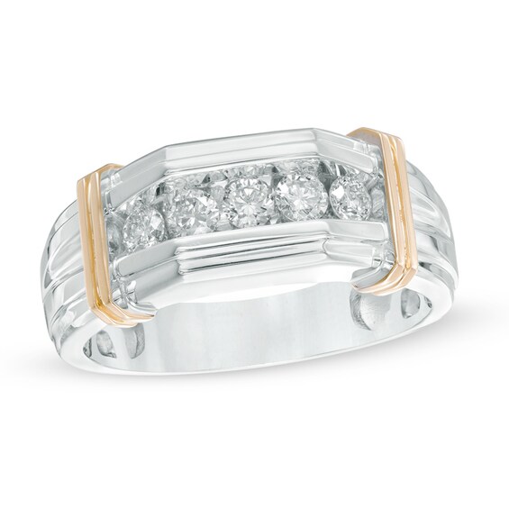 Previously Owned - 1/2 CT. T.w. Diamond Five Stone Comfort Fit Anniversary Band in 10K Two-Tone Gold