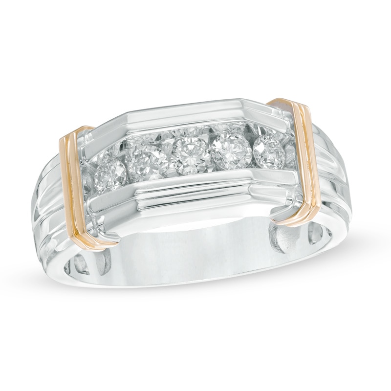 Main Image 1 of Previously Owned - 1/2 CT. T.W. Diamond Five Stone Comfort Fit Anniversary Band in 10K Two-Tone Gold