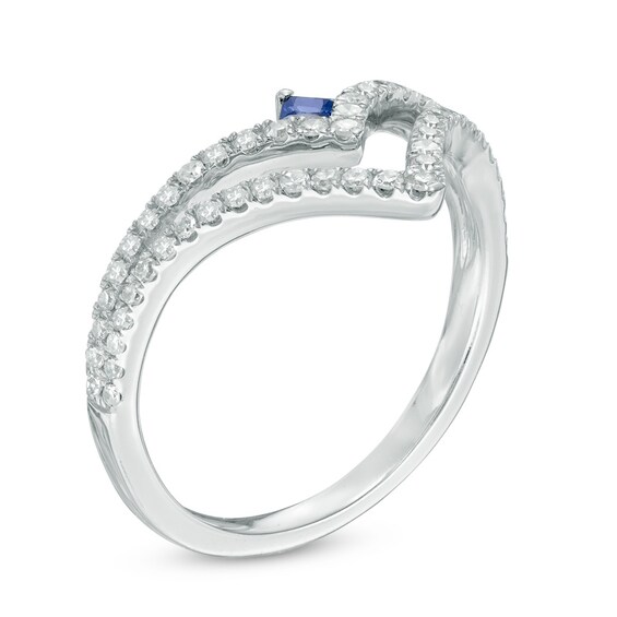 Previously Owned - Vera Wang Love Collection 1/3 CT. T.w. Diamond and Blue Sapphire Chevron Ring in 14K White Gold