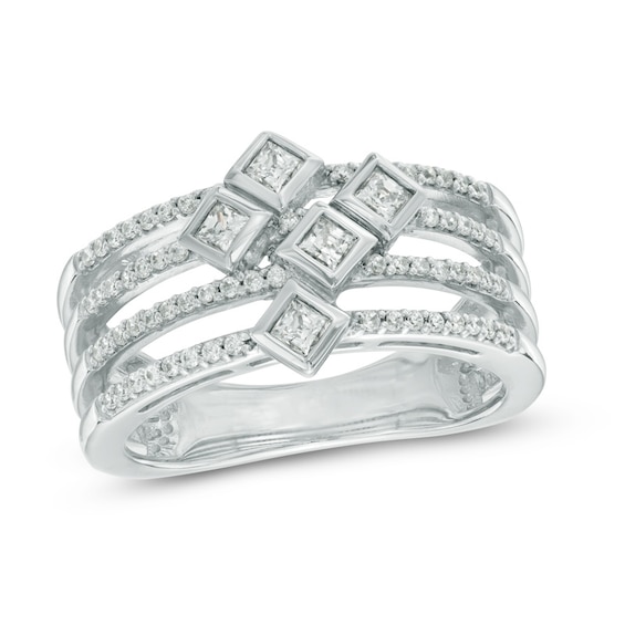 Previously Owned - 3/8 CT. T.w. Princess-Cut and Round Diamond Orbit Ring in 10K White Gold