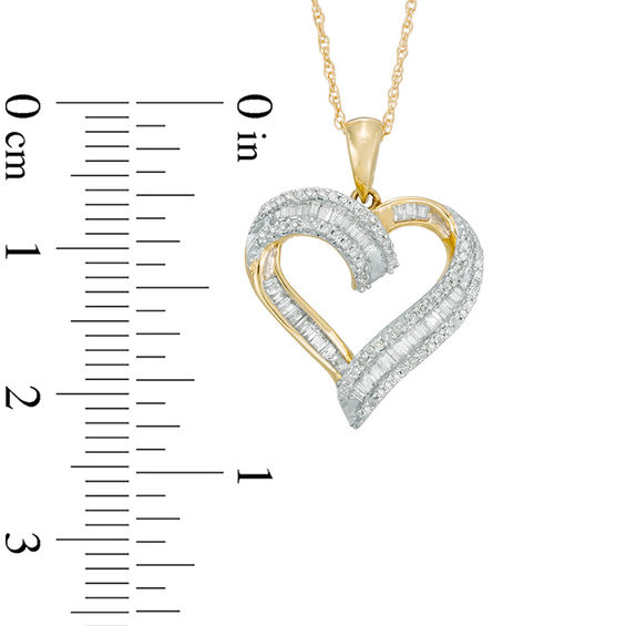Previously Owned - 1/4 CT. T.w. Baguette and Round Diamond Heart Pendant in 10K Gold